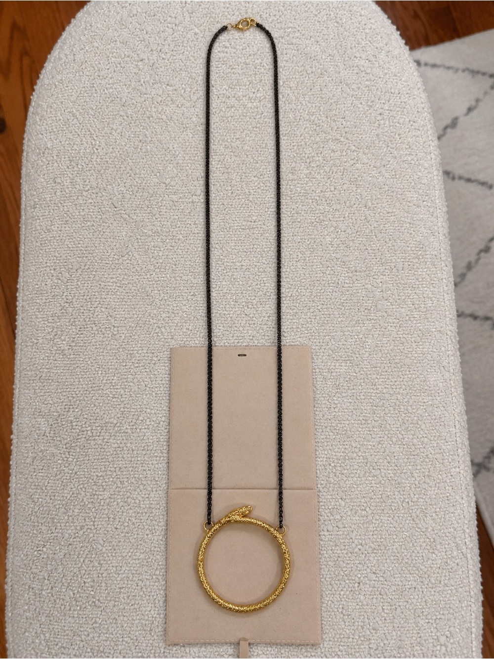 Gold Snake Pendant Necklace Black Chain Minimal Luxury Statement Jewelry - Picture 4 of 5